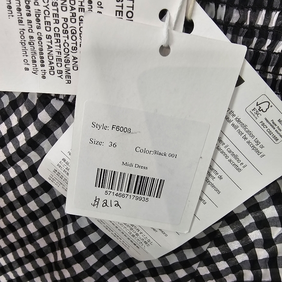 Ganni Searsucker Midi Dress Black White Plaid Check New With Tags Size 36 US 6 - Picture 9 of 10